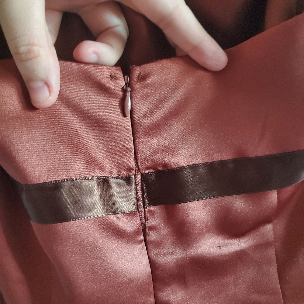 Vintage Y2K Halter Babydoll Dress Satin Brown w/ Bow Size 7/8 Retro Prom Formal - Picture 8 of 16